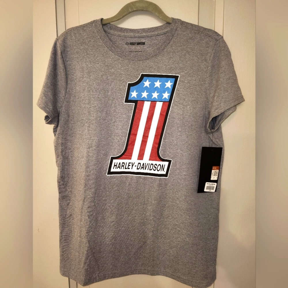 #1 Harley Davidinson Womens Large T Shirt New with Tags Heather Grey Tee
